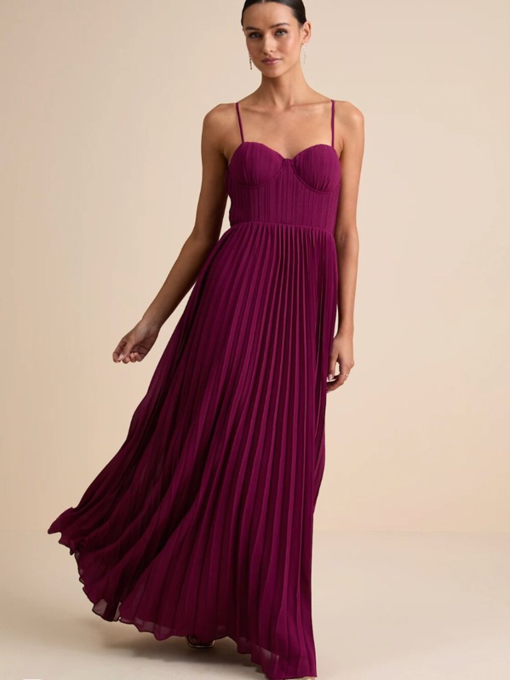 Lulus Admirable Elegance Plum Pleated Bustier Maxi Dress XL- NWT